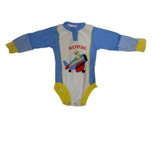VINTAGE 90s air patrol airplane long‎ sleeve snap button bodysuit 6-12 months